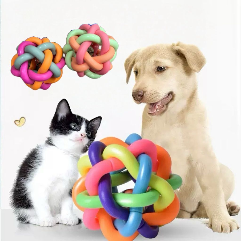 Bola Pet Colorida com Sino para Cachorro e Gato 8cm - Brinquedo Sonoro e Interativo (Cores Sortidas)