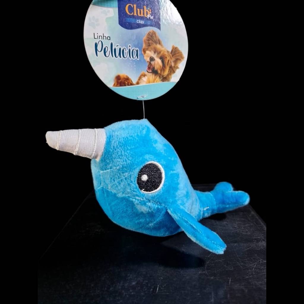 Brinquedo de Pelúcia pra Cachorro Baleia Narval c/ Apito Sonoro – Mordedor Interativo Macio pra Cães