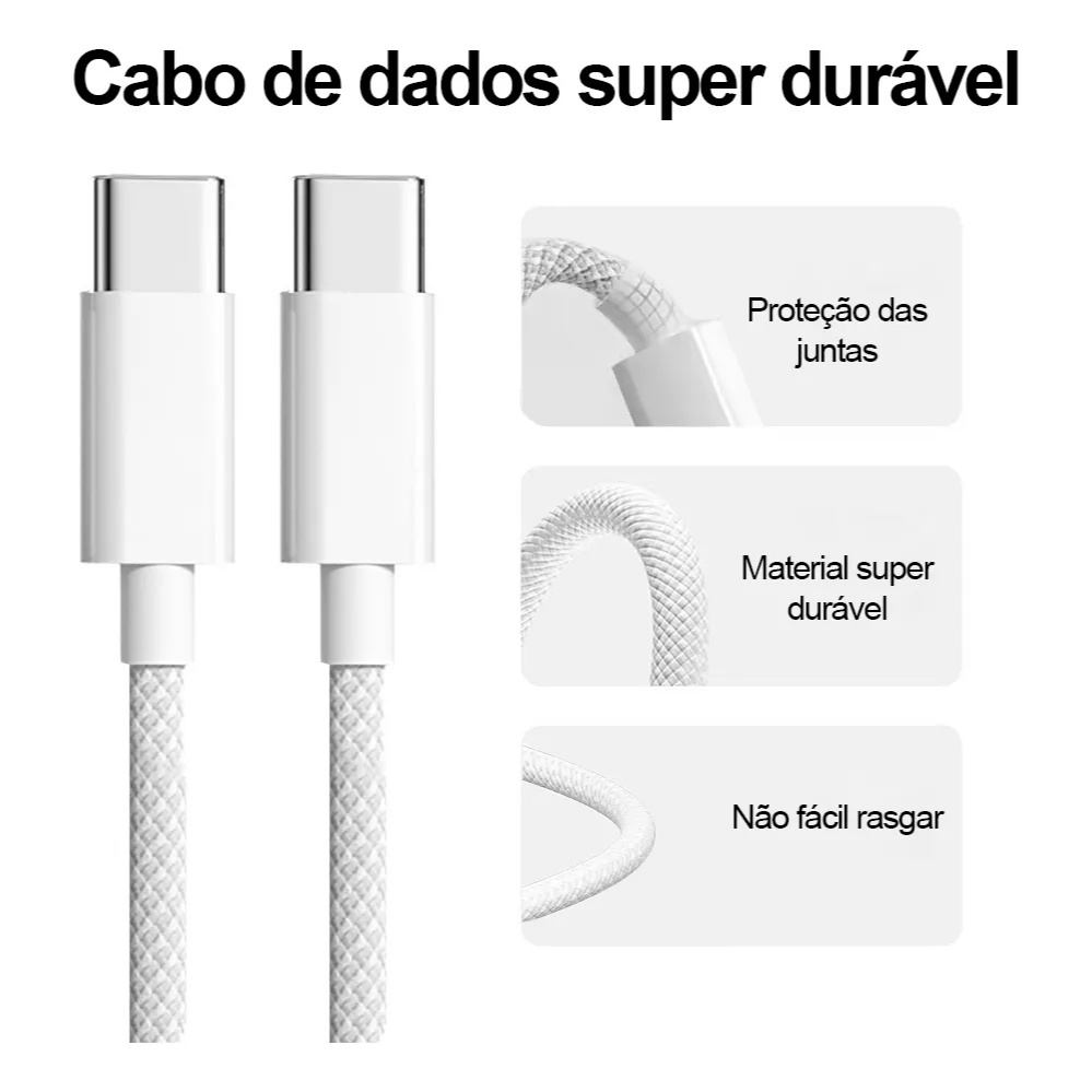 Cabo Carregador Tipo C para Lightning 1 Metro 66W Carregamento Rápido Compatível com iPhone