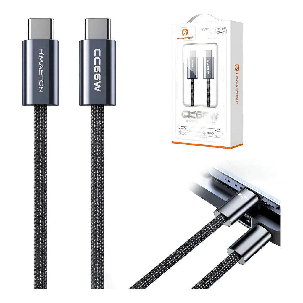 Cabo H'maston SJX38 USB-C Tipo C 66W Turbo PD 2 Metros Reforçado Carregamento Rápido
