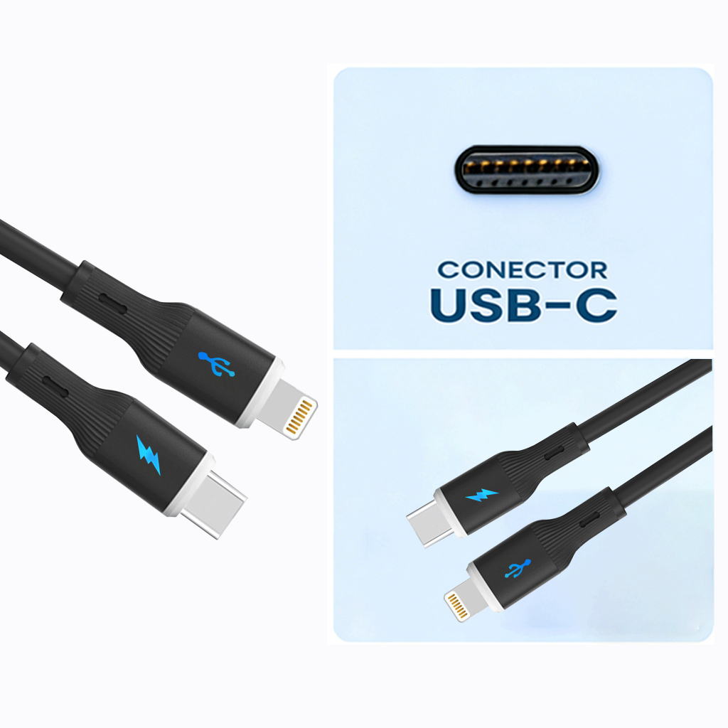 Cabo Carregador de 1 metro Tipo C para Lightning, carregamento rápido 66W chip inteligente
