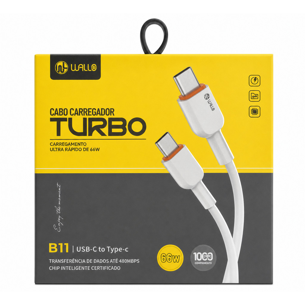 CABO CARREGADOR TURBO WALLO B11 TIPO-C/TIPO-C 66W (1 METRO)