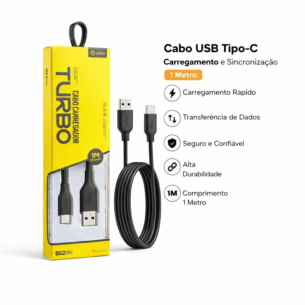 Cabo USB Tipo C Original 1 Metro Carregamento Ultra Rápido 66w Turbo modelos Android IOS Compatível 15