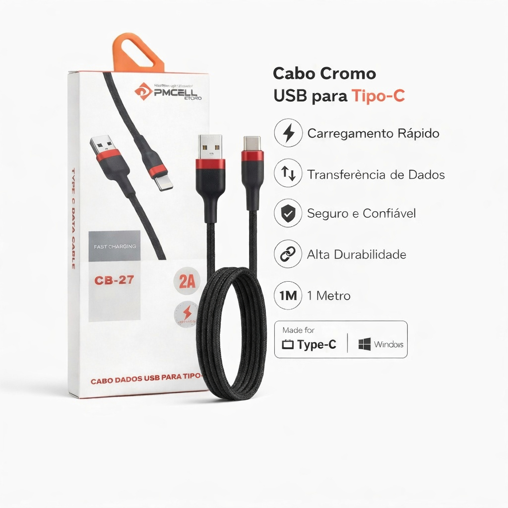Cabo Cromo Original USB para Tipo-C 1 Metro Carregamento Rápido 66w Turbo modelos Android IOS Compatível 15