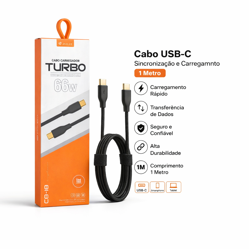Cabo Original USB-C para Tipo C 1 Metro Carregamento Ultra Rápido Turbo 66w Alta Velocidade e Dados