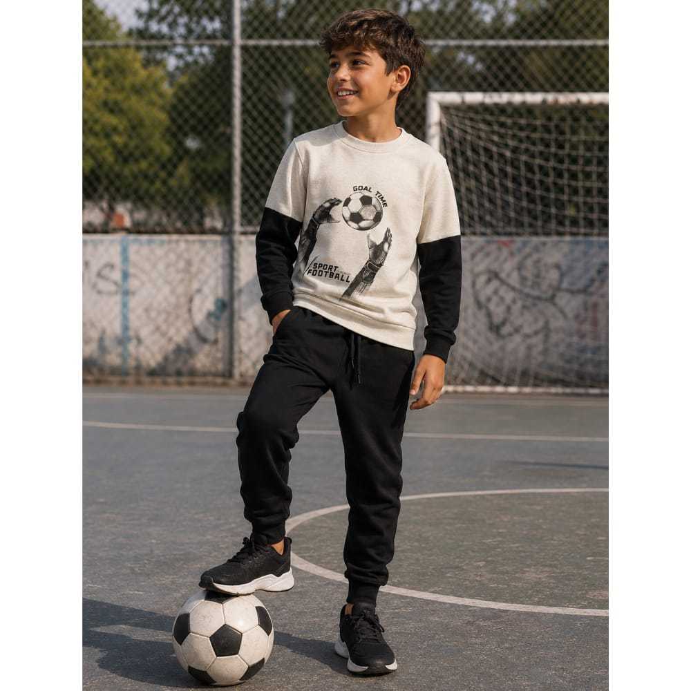 Conjunto Infantil Menino Blusão e Calça Jogger Moletom sem Pelucia PRETO-LucBoo
