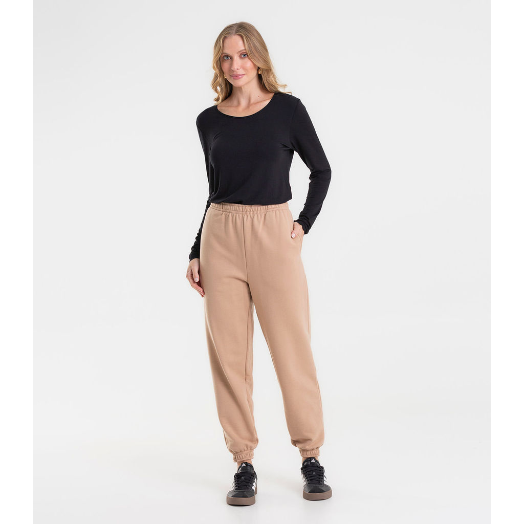 Calça Jogger Básica Moletom Peluciado Rovitex Preto