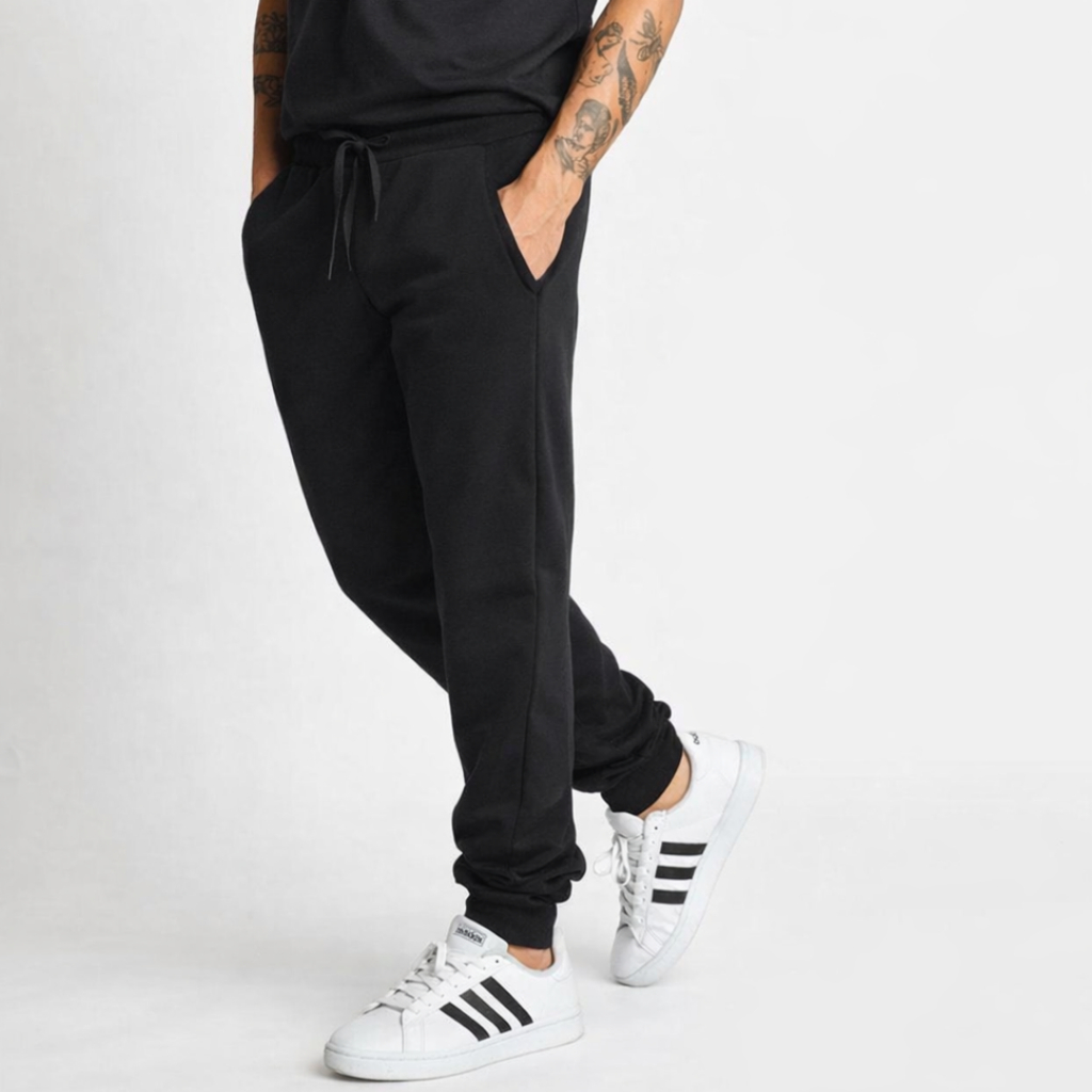Calças De Moletom Peluciado Masculino Estilo Jogger Preto ou Cinza
