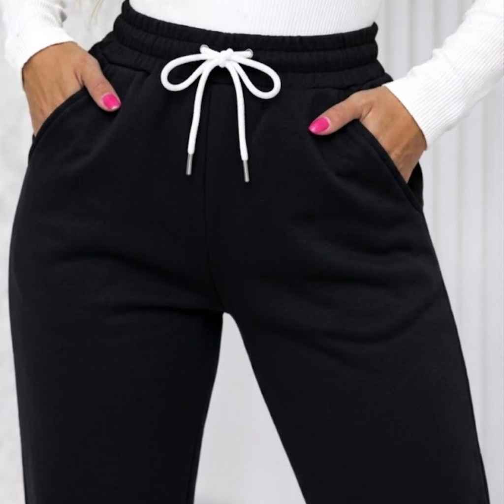 Calça de Moletom Feminina Jogger Básica Cinza Preto Forrado Felpudo Flanelado com Bolso