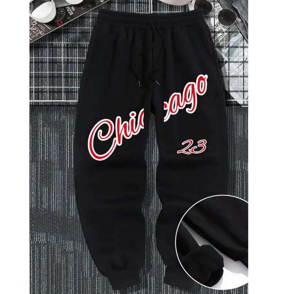 Calça Moletom Esportiva Chicago Conforto  Estilo Urbano Preto Jogger Slim Academia inverno Frio