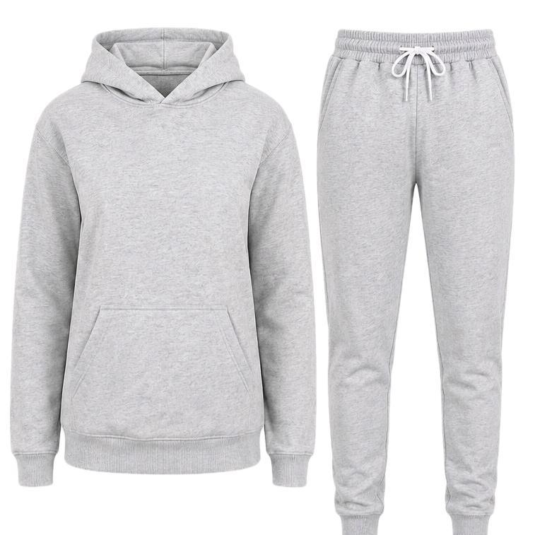 Conjunto Feminino Moletom Canguru com Capuz e Calça Jogger Preto Cinza Mescla Chumbo Conforto Estilo Aconchego Inverno