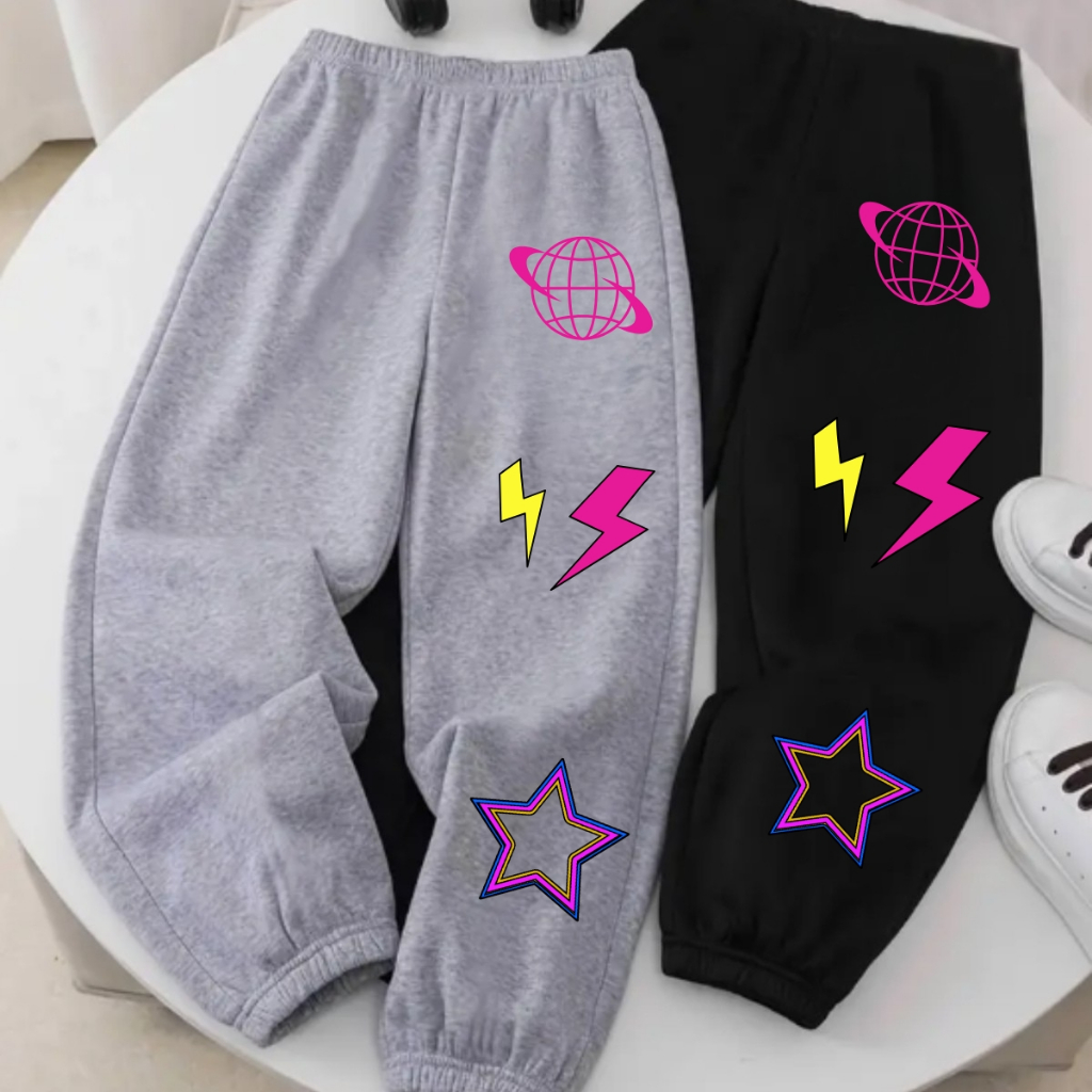 Calça Jogger Moletom Unissex Planetinha Streetwear Star Casual Black 80s Hype Moda Inverno