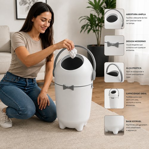 Lixeira Redonda Antiodor Tira Mal Cheiro Higienica Tampa Giratoria 10 Litros Compacta Cozinha Banheiro Casa Escritório