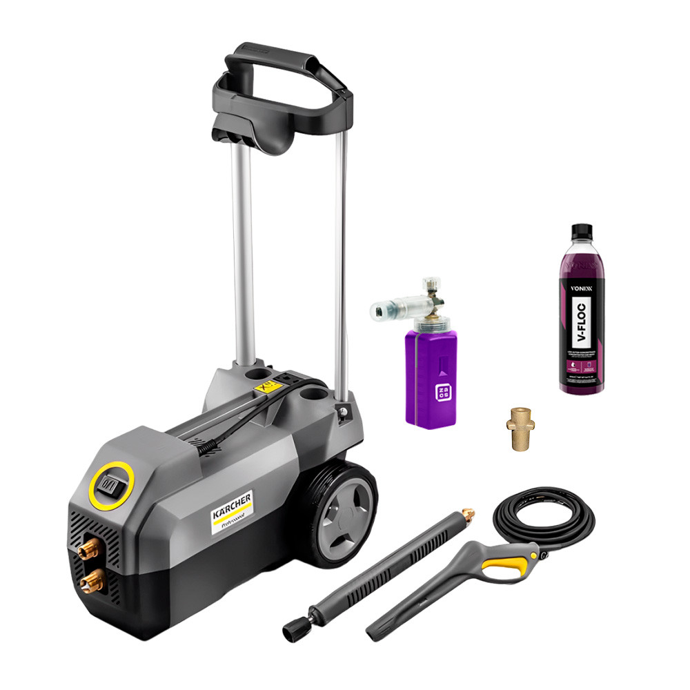 Kit Lavadora de Alta Pressão HD585 Profi New Karcher + Shampoo V-Floc 500ml Vonixx + Snow Foam 1L Zacs + Adaptador