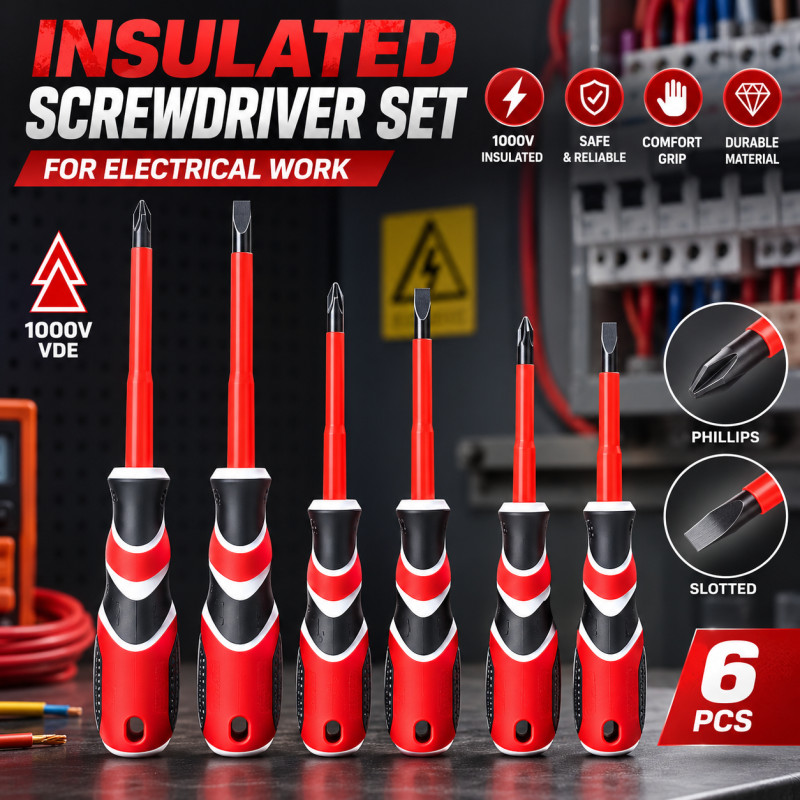 Insulated Screwdriver Set Phillips Flathead Magnetic Tip Electrician Hand Tool