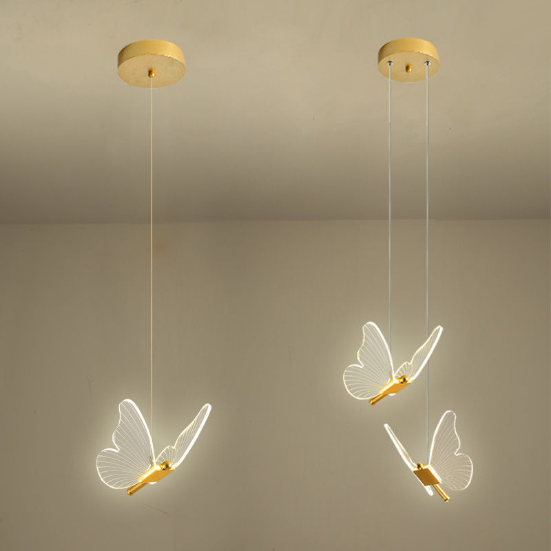Pendente Dourado Borboleta De Luz LED de 3 cores em 1 luminária de teto do quarto Bivolt no Pix 4.97 Luz borboleta dupla