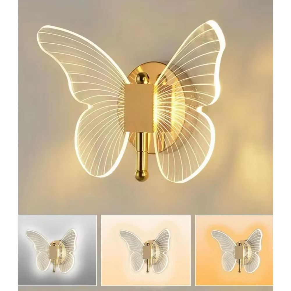 Kit Arandela Borboleta Cristal Dourada Luminária Led Ar1123 Cor Dourado 110v 220v - Bivolt