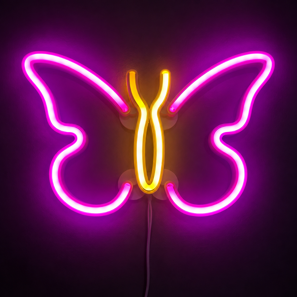 Letreiro Luminaria Borboleta LED NEON Rosa - 3D -  Decorativa- Bivolt