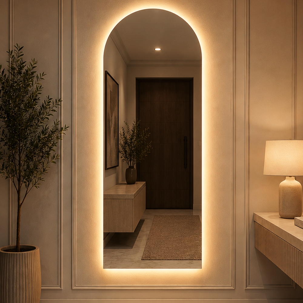 Espelho de Corpo Inteiro Oval Madri com Led 120cm x 50cm Led Frio e Quente Para Quarto Salão Loja