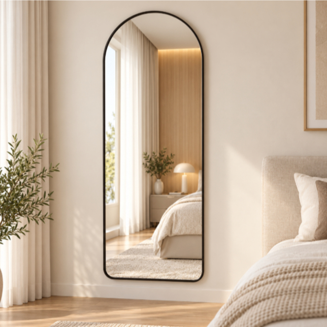 Espelho Grande Corpo Inteiro 120x50cm Oval Base Reta Moldura em Couro para Quarto Sala MADRI