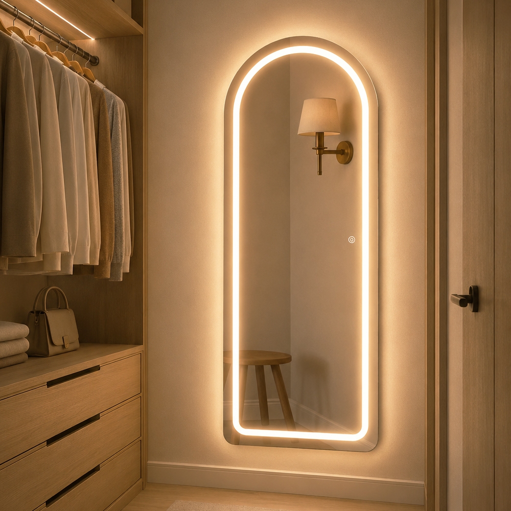 Espelho Jateado Oval Madri LED Corpo Inteiro 120x50 Bivolt Quarto Salão Loja