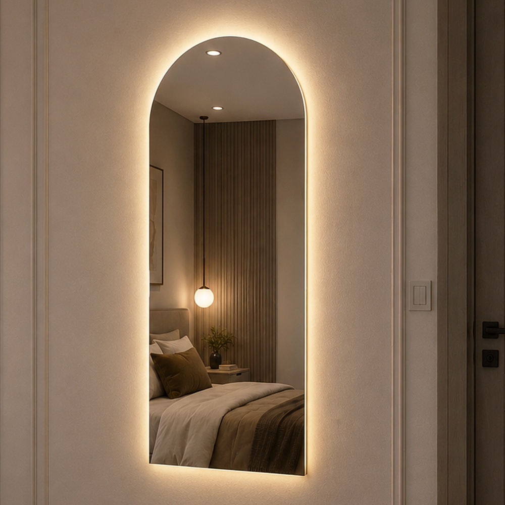 Espelho Madri Oval Corpo Inteiro LED 120x50 Luz Branca e Amarela Quarto Salão