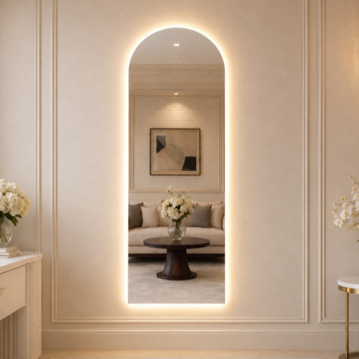 Espelho Decorativo Oval Madri 50x120cm para Sala Quarto Banheiro com LED ou Sem LED