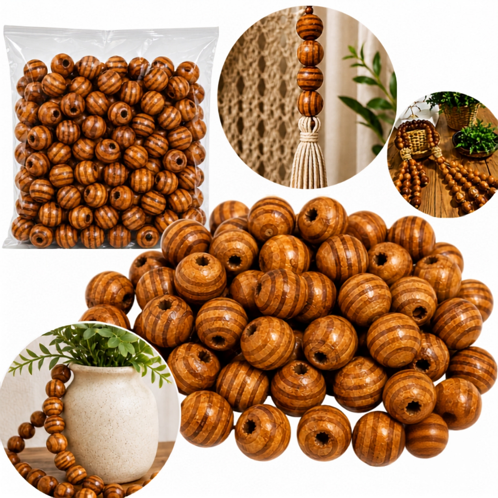 Bola Mesclada de Madeira 14mm Passante 500g 580 Peças para Bijuterias Cortinas Vasos e Artesanato