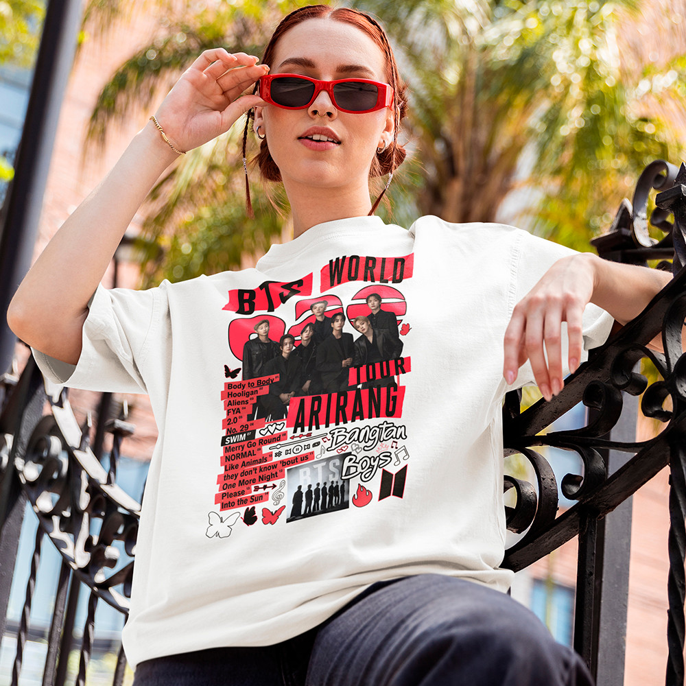 Camiseta Bts Arirang Tracklist Bangtan Army Turnê Camisa Feminina Blusa Algodão Premium Fio 30.1
