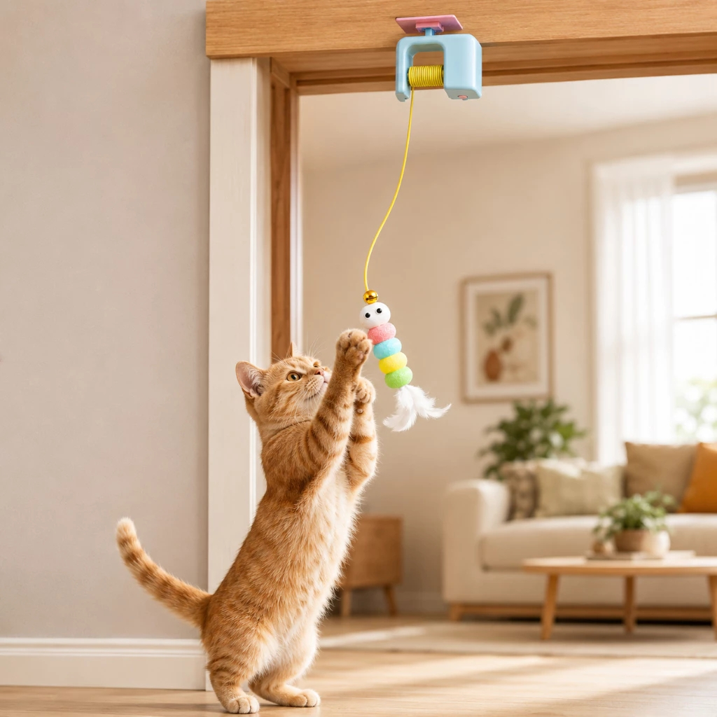 Brinquedo Interativo Elétrico para Gatos+Corda Elástica Pássaro Voador Automático Anti Estresse Pet