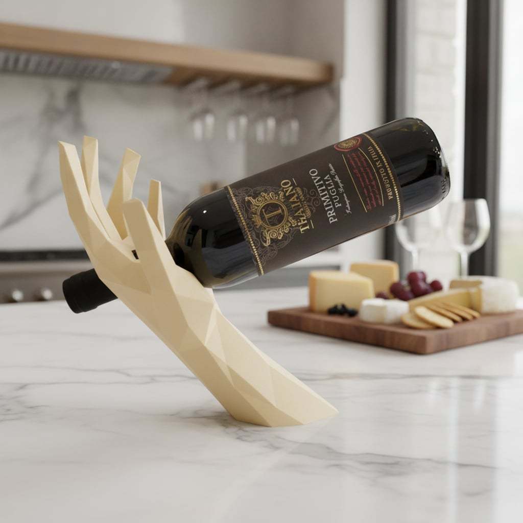 Suporte de Vinho Decorativo Formato Mão Design Geométrico Moderno Design Exclusivo
