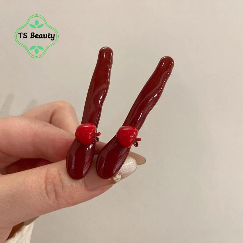 TS Moda 2 Pçs Coreano Vermelho Grampos De Cabelo Para Mulheres Simples Franja Lateral Pequeno Duckbill Clipe De Alta Qua