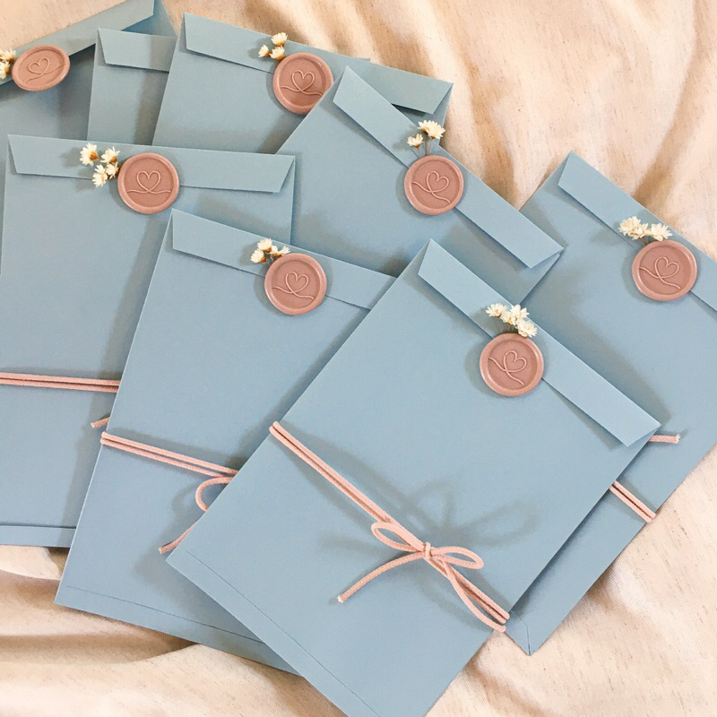10 convites azul serenity com lacre de cera- VÁRIAS CORES