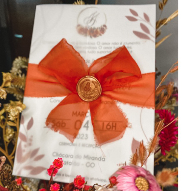 Convite casamento terracota sem lacre de cera