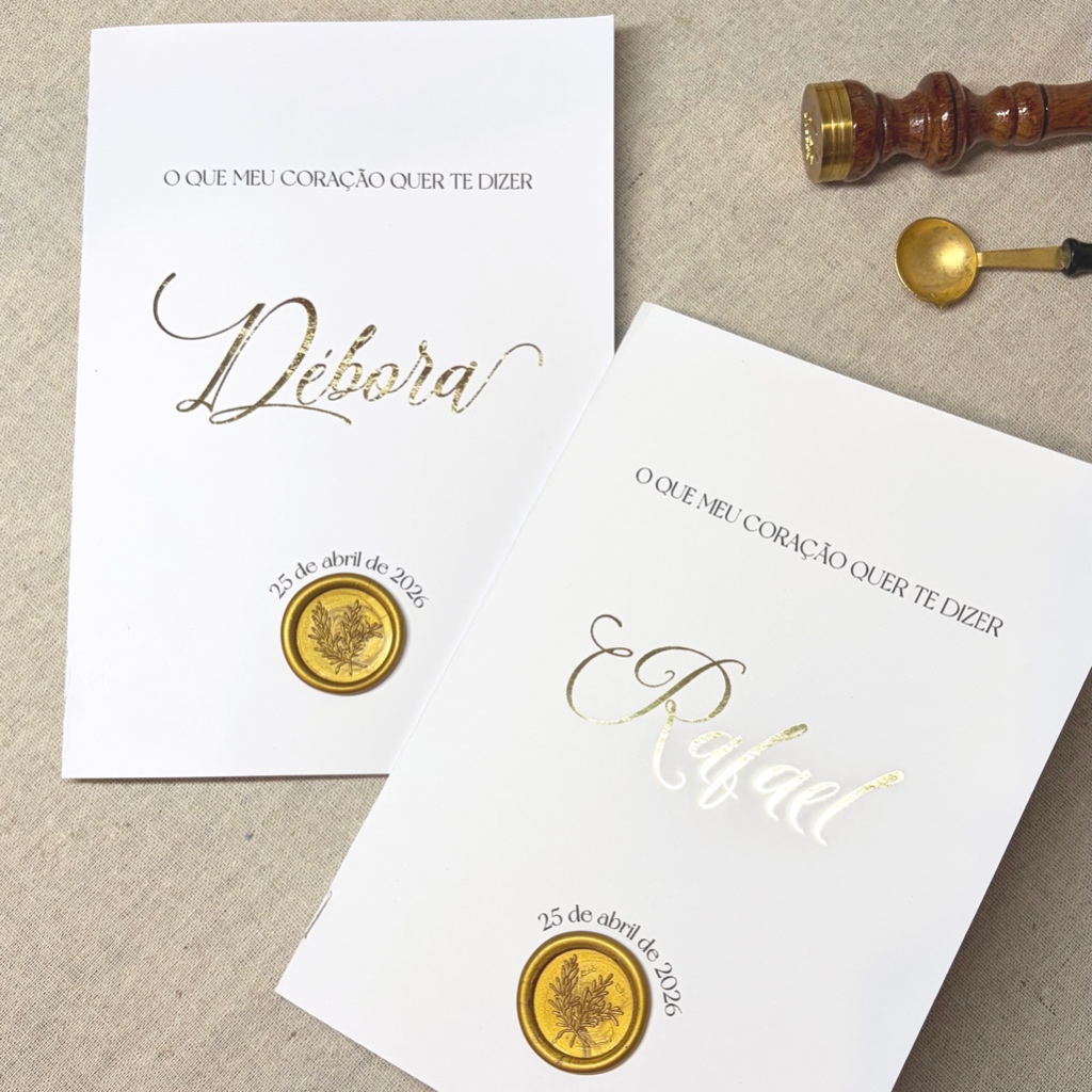 Par de Cadernos de Votos dos Noivos para Casamento Personalizado com Lacre de Cera