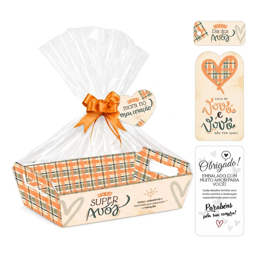 Cesta Presente Dia Dos Avós Com Tags E Cards Kit 5un