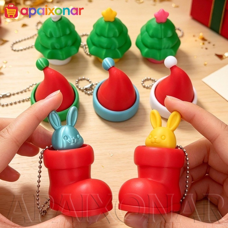 [Happt] 4-1Pcs 3D Press Chaveiro De Natal-Fidget Pop Up Dolls Squeeze Cartoon Keyring-Party Stress Relief Chaveiros-Brin