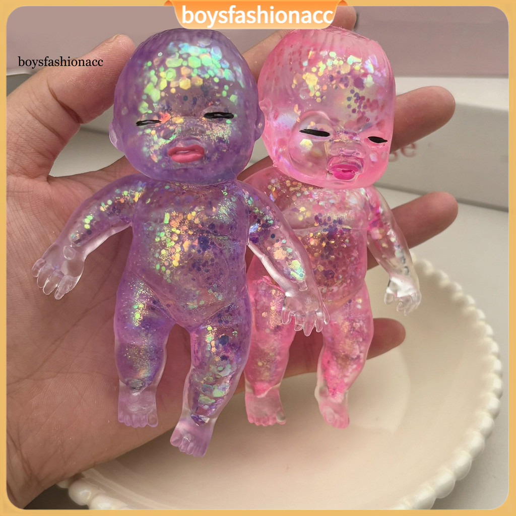boysfashionacc Glitter Babies Stress Relief Toy , Clear Baby Doll Squeeze Soft Stretchy Fidget Presente Relaxante Para A