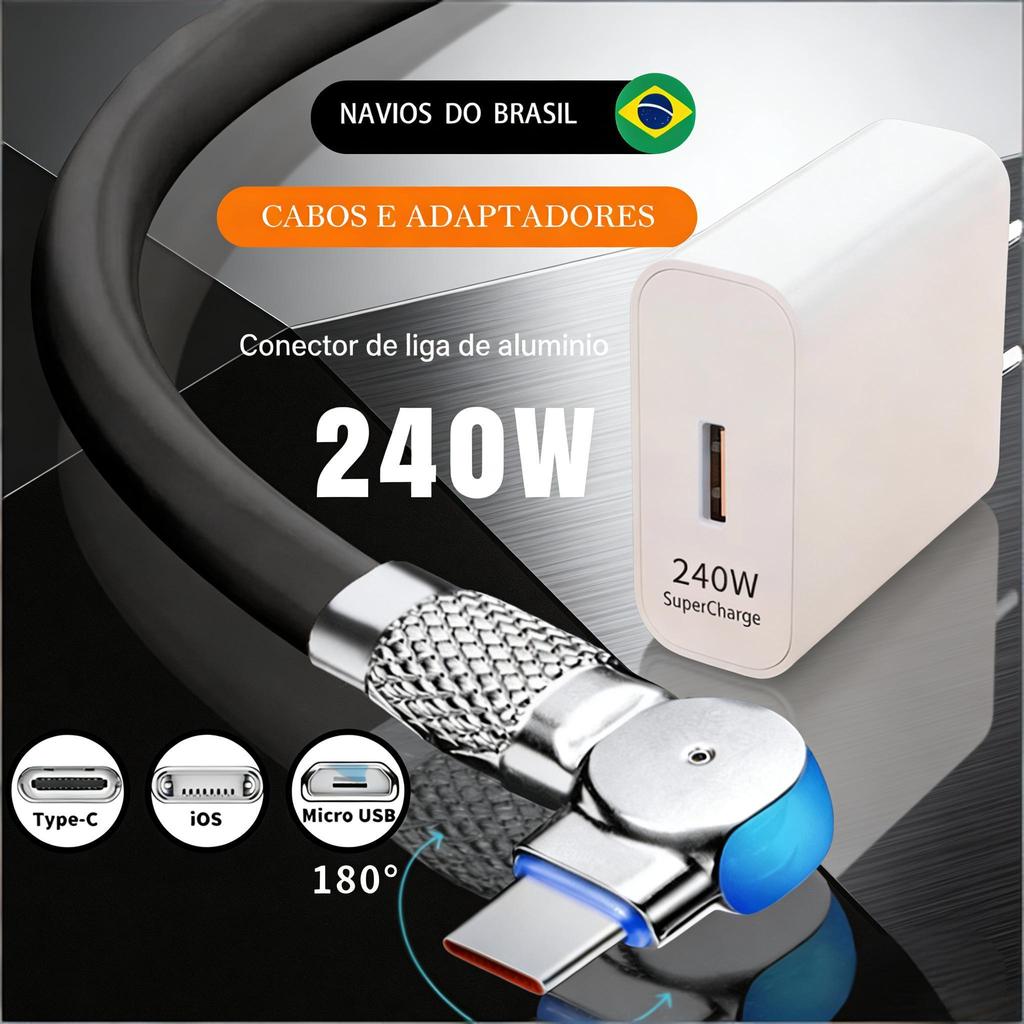 Carregador Super Rápido De 240 W Com 180 ° Cabo De Carregamento De Rotação Para Cabos Giratórios Micro USB iOS Tipo C MK