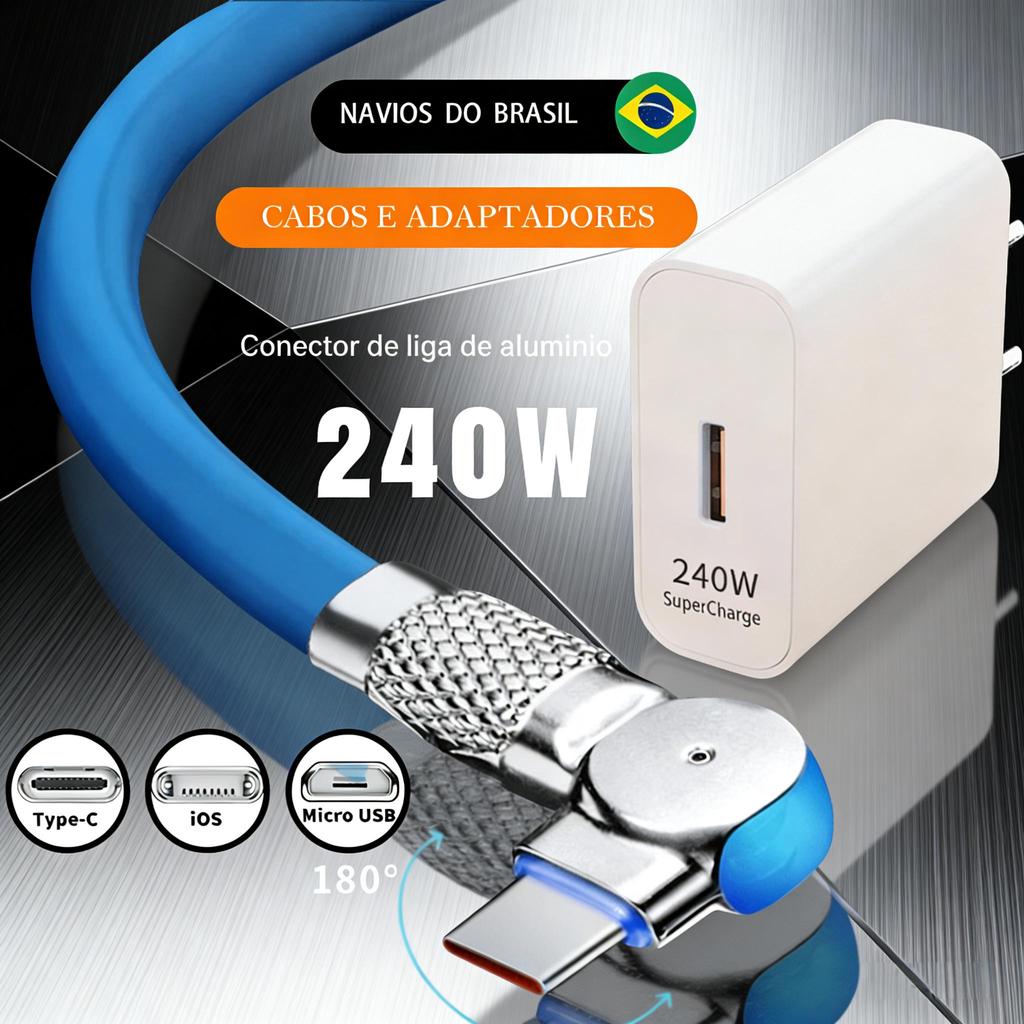 Carregador Super Rápido De 240 W Com 180 ° Cabo De Carregamento De Rotação Para Cabos Giratórios Micro USB iOS Tipo C MK