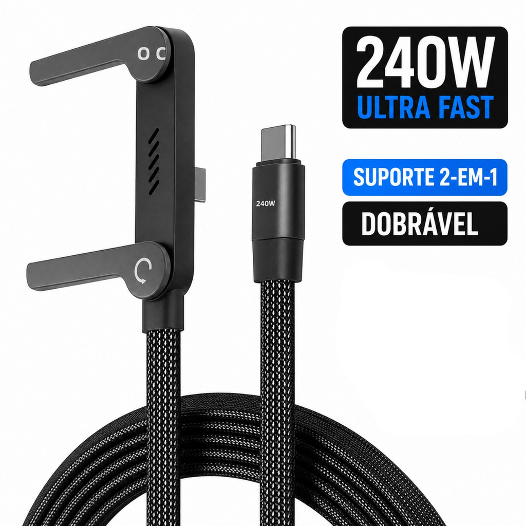 Cabo Tipo C para Tipo C com Suporte 1.5m 240W Preto ZCB-240S