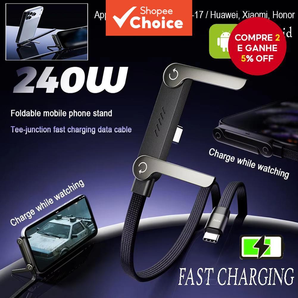 2 Unidades 240 W 2 Em 1 Tipo C/USB Para Cabo De Carregamento Com Suporte Telefone Vídeo