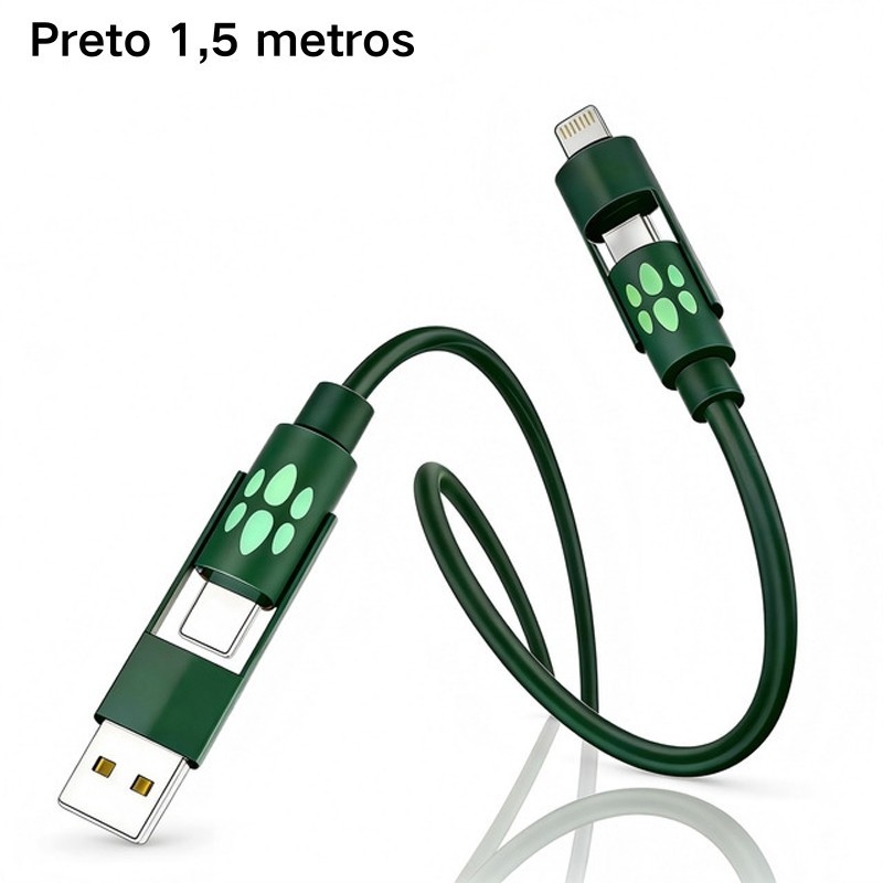 Cabo de carregamento rápido 4 em 1 de 240 W para iPhone Android e cabo de dados tipo C com aromaterapia