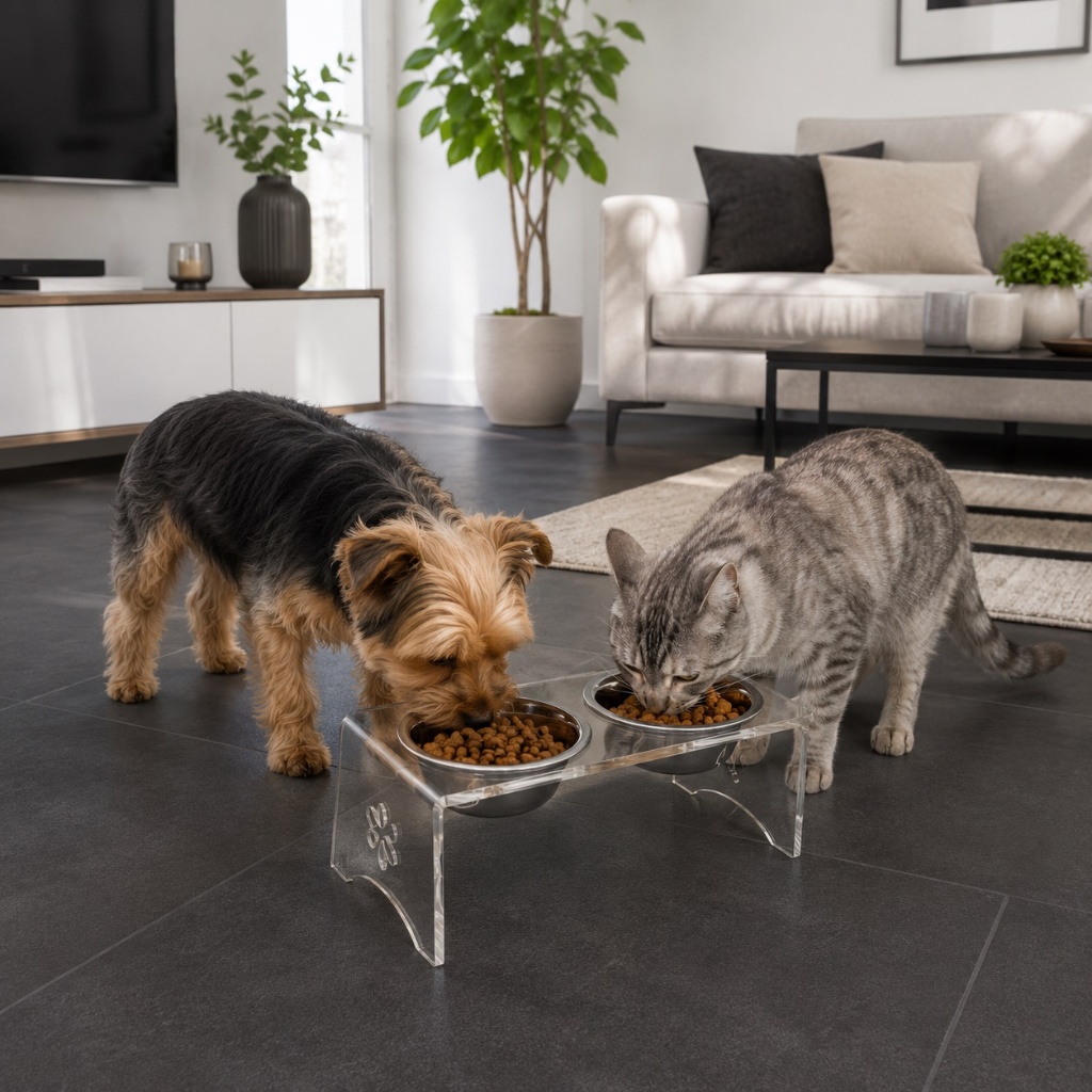 Comedouro Bebedeouro Para Cães e Gatos em Acrilico com tigelas de inox blows