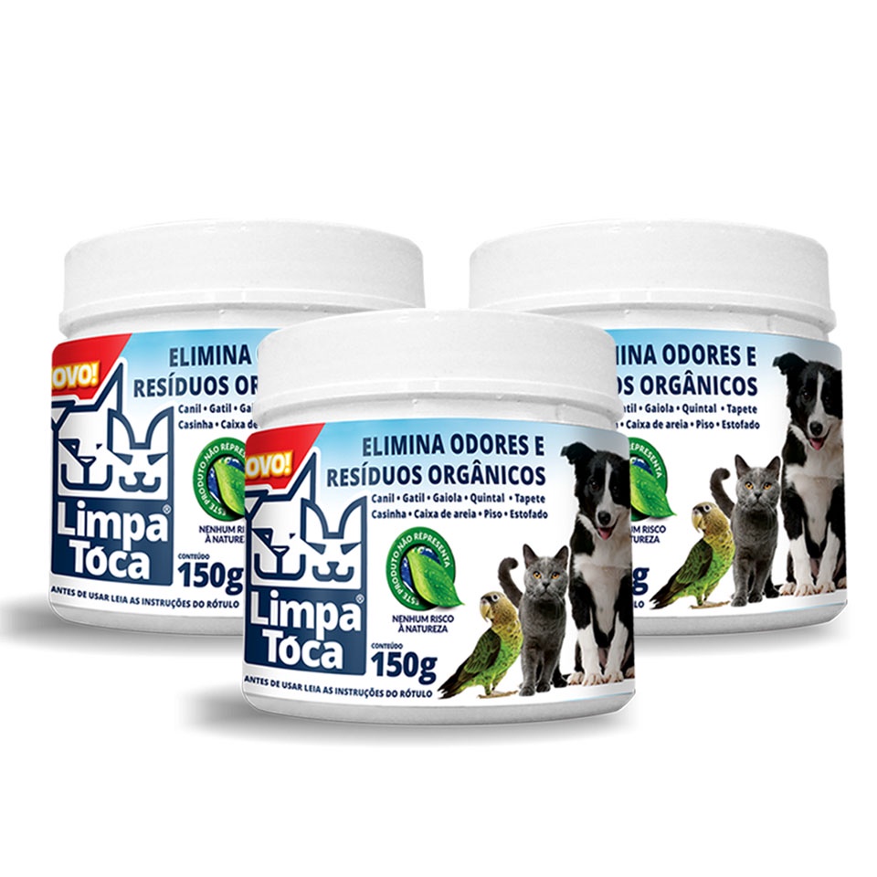LimpaTóca 150g - Eliminadores de Odores PET - Tira cheiro de xixi - Kit com 3 Limpa Tóca