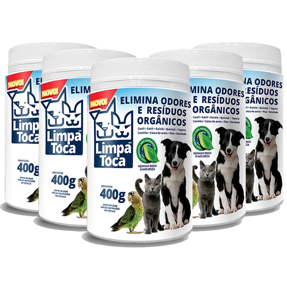 LimpaTóca 400g - Eliminadores de Odores PET - Tira cheiro de xixi - Kit com 5 Limpa Tóca