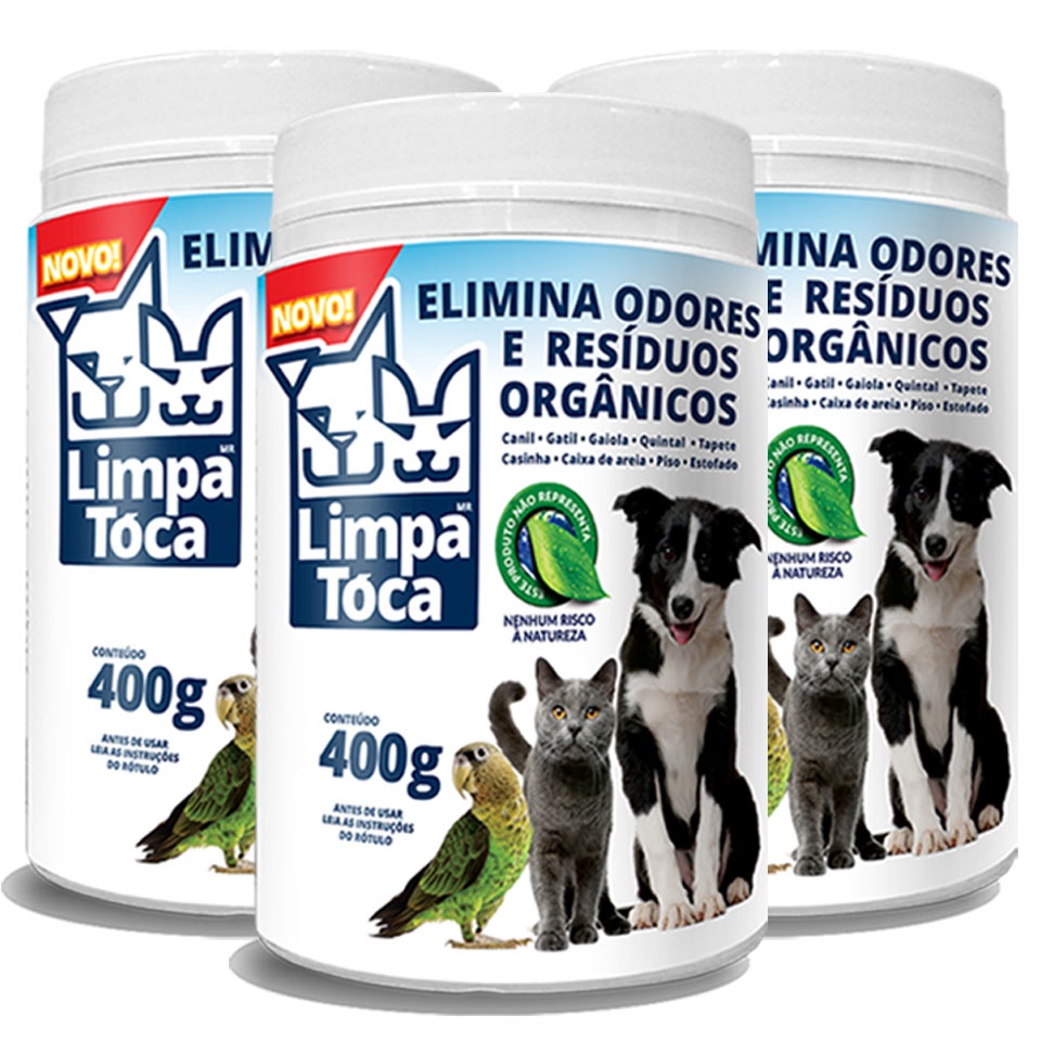 LimpaTóca 400g - Eliminadores de Odores PET - Tira cheiro de xixi - Kit com 3 Limpa Tóca