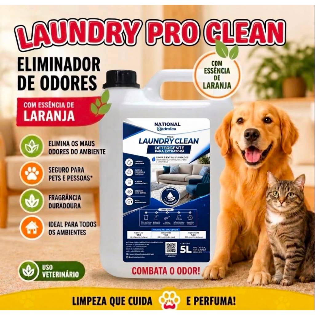 Tira Cheiro Xixi Pet Laundry Clean 5L Para Extratora National Quimica