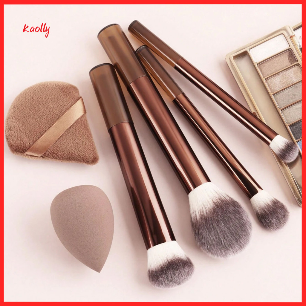 4pcs Women Makeup Brush Set with Powder Puff – Synthetic Bristles Cosmetic Brushes Sponge for Foundation Blush Loose P