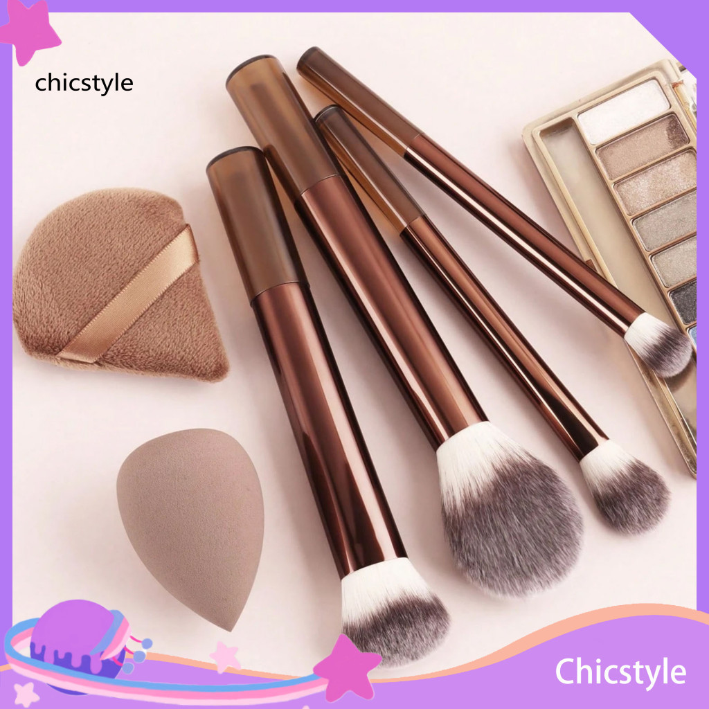 Soft Bristle Brush 4pcs Women Makeup Set with Powder Puff – Synthetic Bristles Cosmetic Brushes Sponge for Foundation